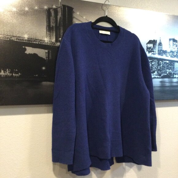 Sandro Paris Blue Wool A Line Slits Crew Neck Sweater 100% Wool Tunic - Picture 1 of 8